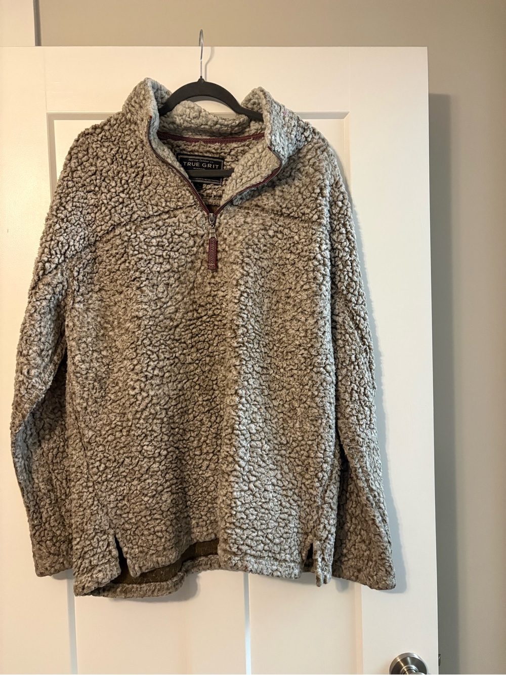 True Grit Taupe Sherpa Zip-Up Pullover